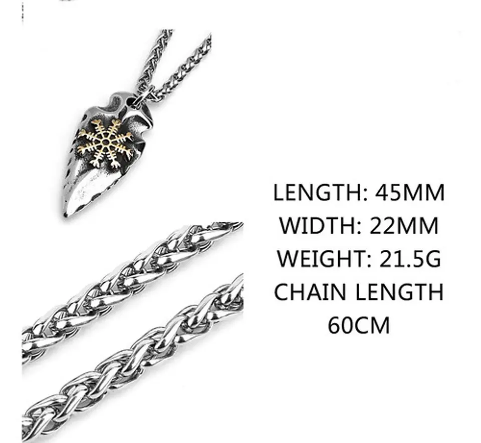 Collar Vegvísir Gungnir Vikingo Acero Color Plata Hombre Plateado 3