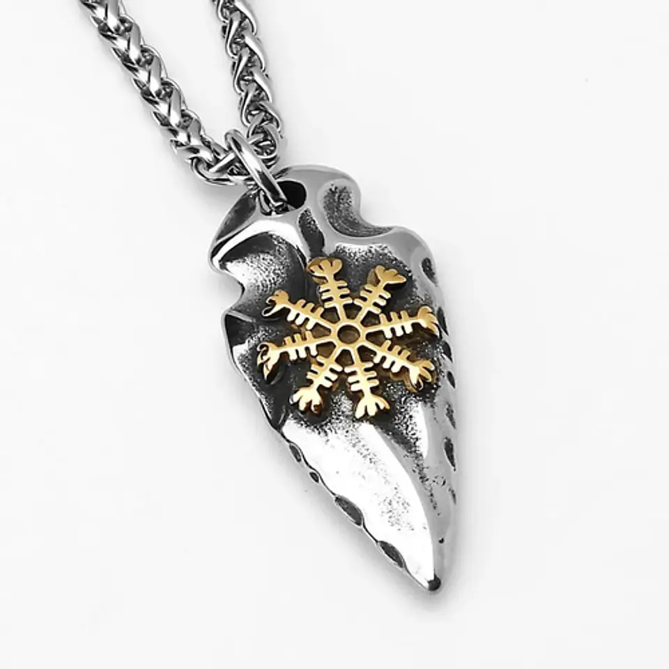 Collar Vegvísir Gungnir Vikingo Acero Color Plata Hombre Plateado 4