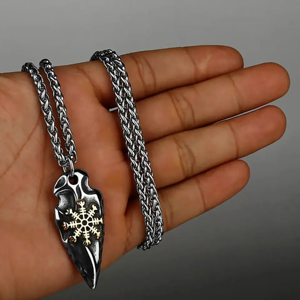 Collar Vegvísir Gungnir Vikingo Acero Color Plata Hombre Plateado 6