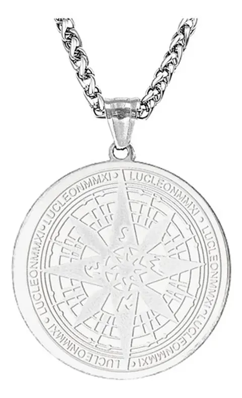 Collar Dije Brujula Nautica Acero Color Plata/oro Hombre