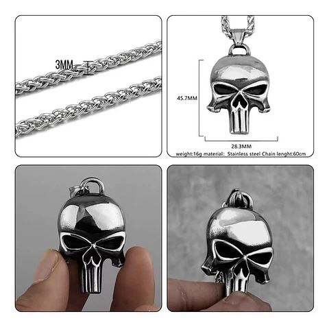 Collar Para Hombre Con Dije The Punisher Cráneo Color Plata