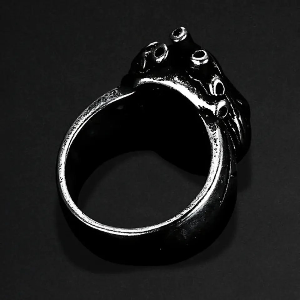 Anillo Forma Corazón Rustico Acero Color Plata Oscuro Hombre 5