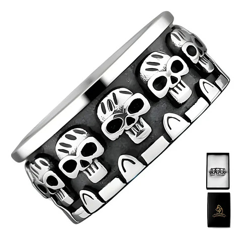 Anillo Argolla Para Hombre Cráneo Calavera Acero Color Plata
