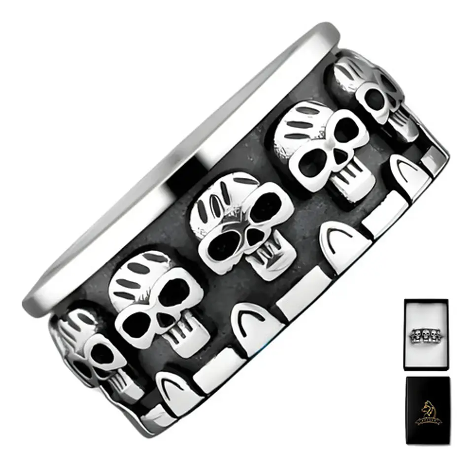 Anillo Argolla Para Hombre Cráneo Calavera Acero Color Plata 1