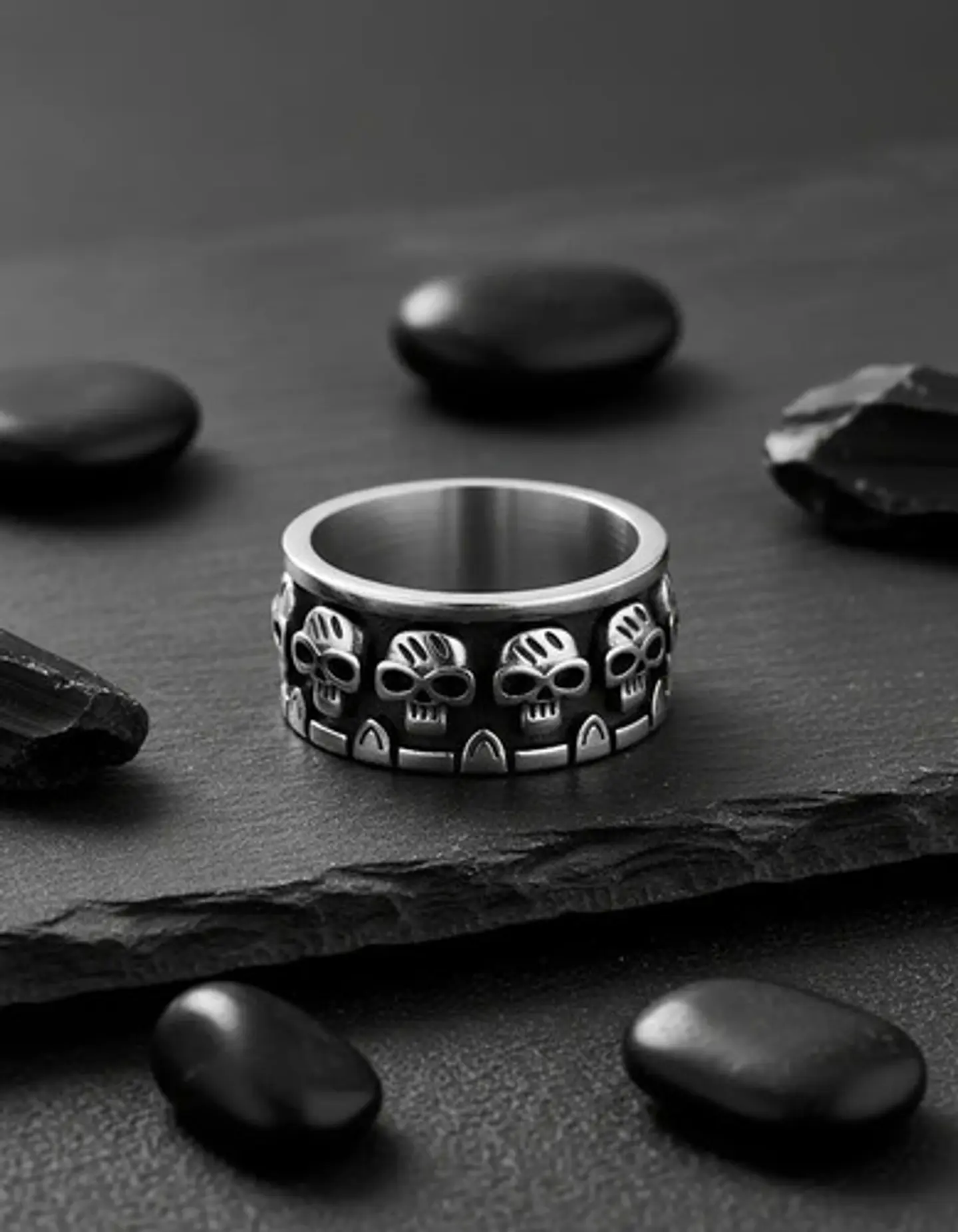 Anillo Argolla Para Hombre Cráneo Calavera Acero Color Plata 6