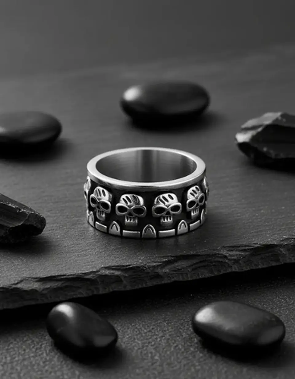 Anillo Argolla Para Hombre Cráneo Calavera Acero Color Plata 6