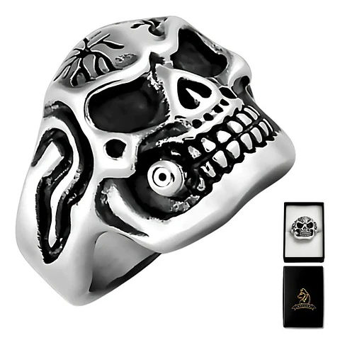 Anillo Gótico Cráneo Calavera Punk Acero Color Plata Hombre