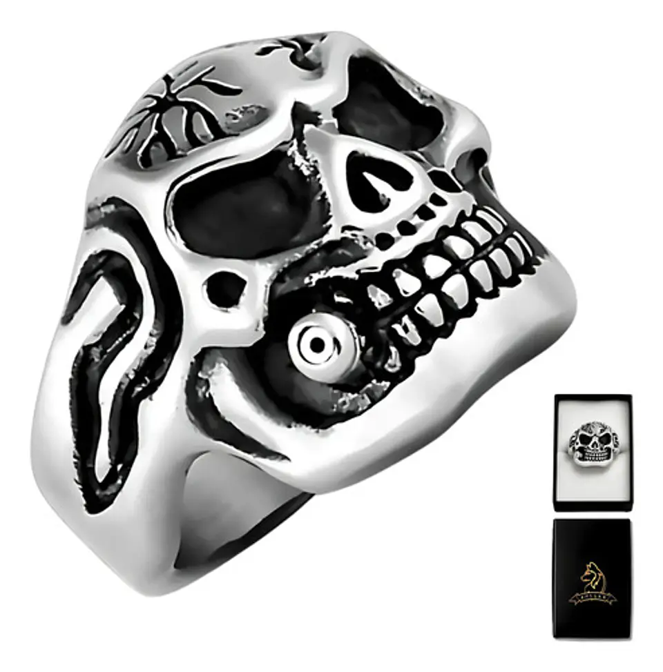 Anillo Gótico Cráneo Calavera Punk Acero Color Plata Hombre 1