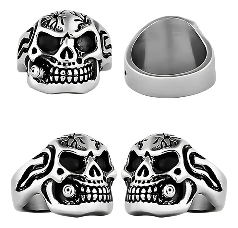 Anillo Gótico Cráneo Calavera Punk Acero Color Plata Hombre