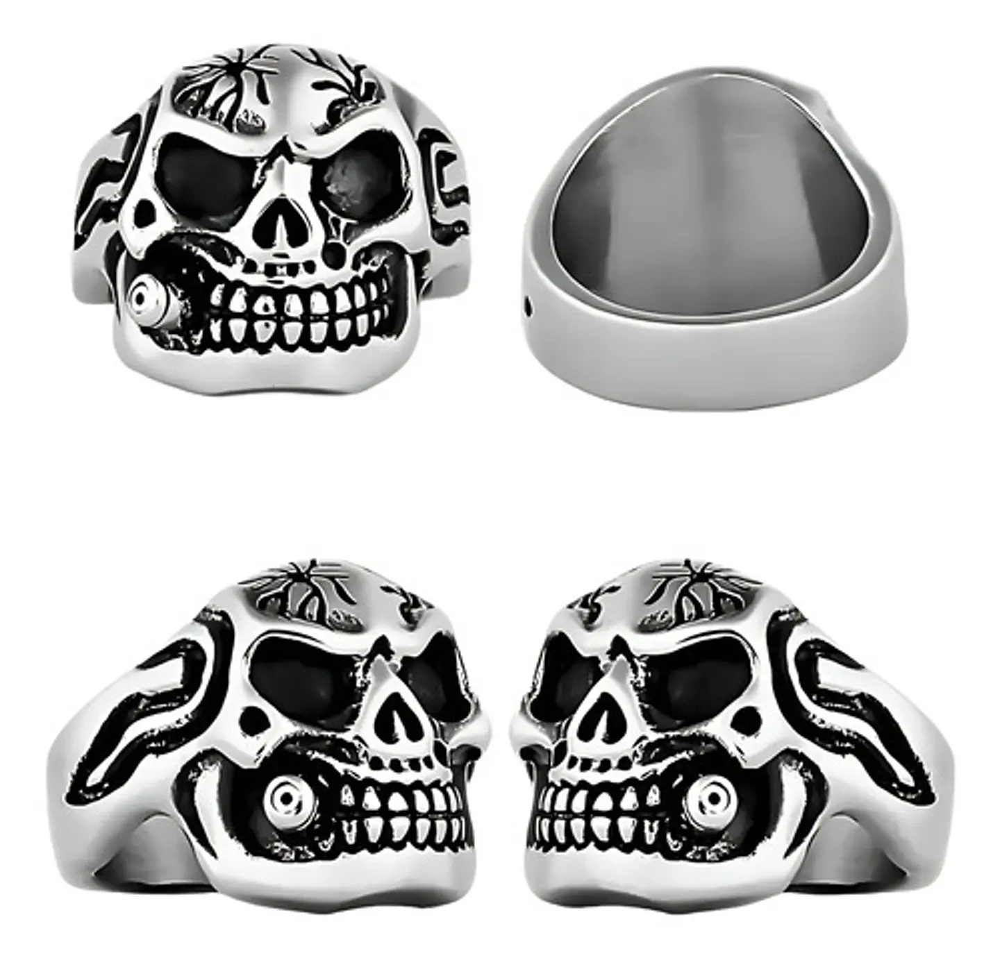 Anillo Gótico Cráneo Calavera Punk Acero Color Plata Hombre 2