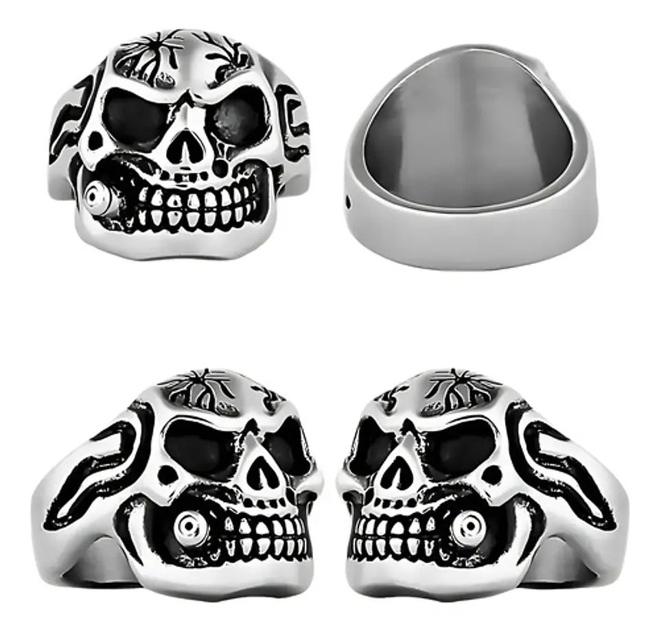 Anillo Gótico Cráneo Calavera Punk Acero Color Plata Hombre 2