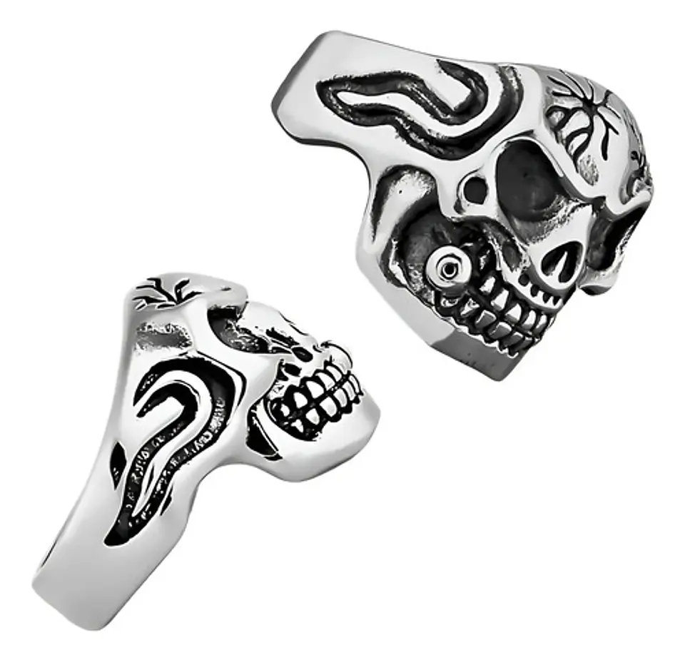 Anillo Gótico Cráneo Calavera Punk Acero Color Plata Hombre 3