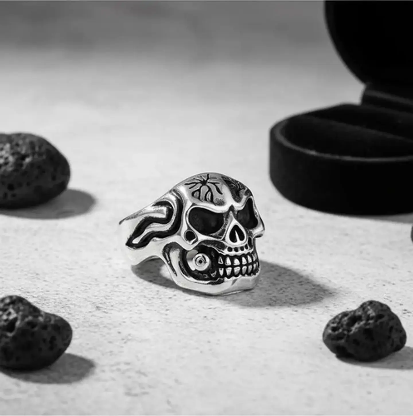 Anillo Gótico Cráneo Calavera Punk Acero Color Plata Hombre 4