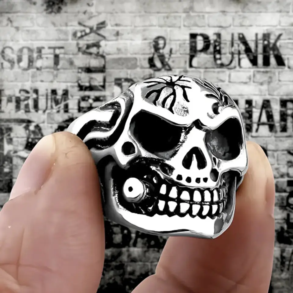 Anillo Gótico Cráneo Calavera Punk Acero Color Plata Hombre 9
