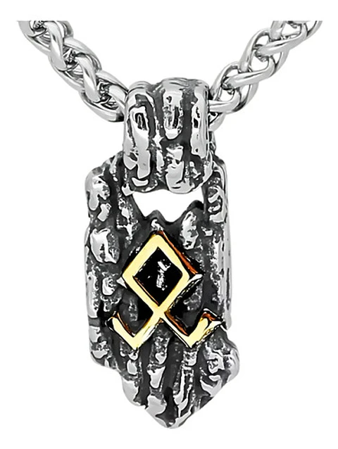Collar Dije Rustico Runa Vikingo Acero Color Plata Hombre