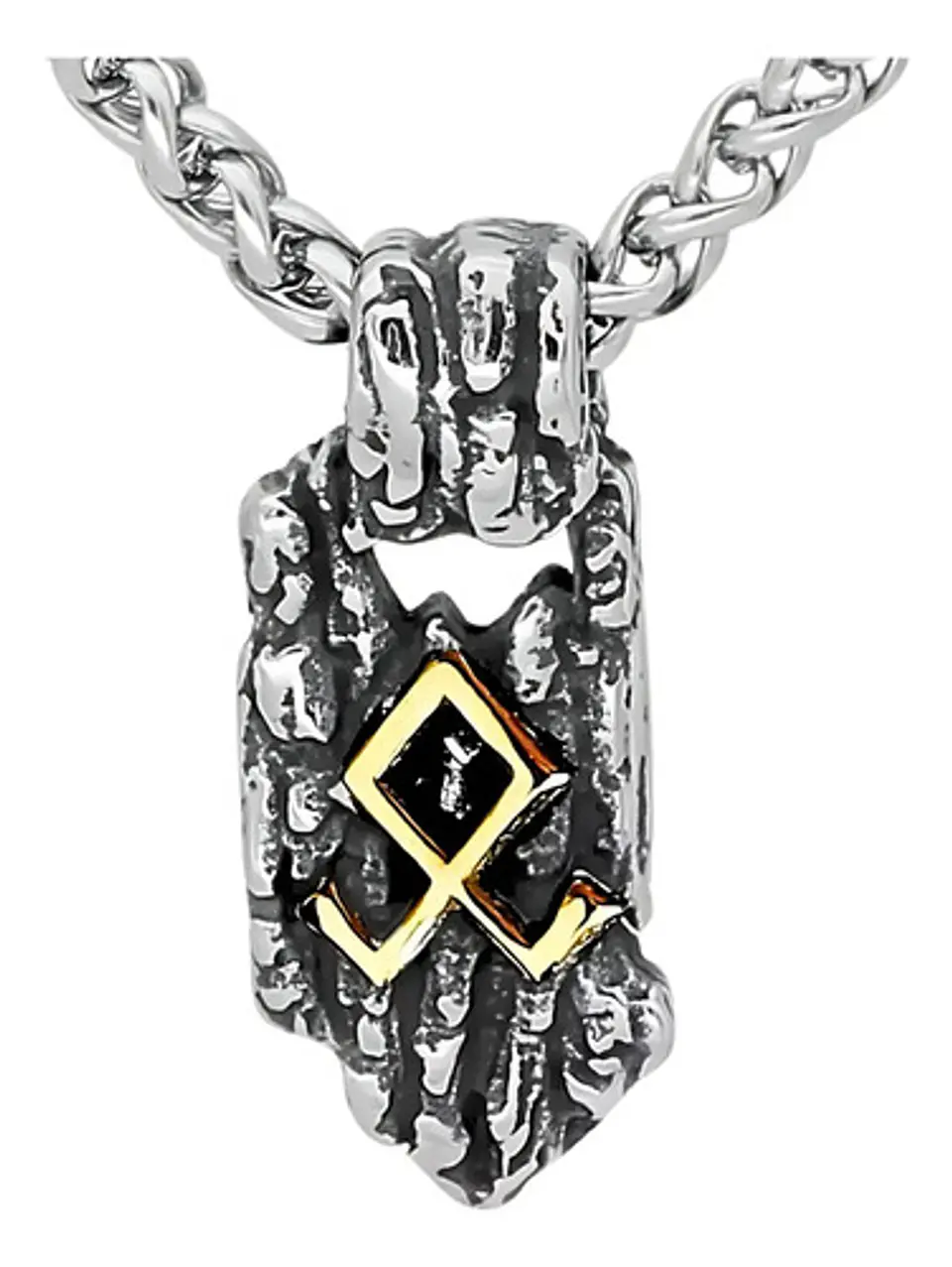 Collar Dije Rustico Runa Vikingo Acero Color Plata Hombre 1