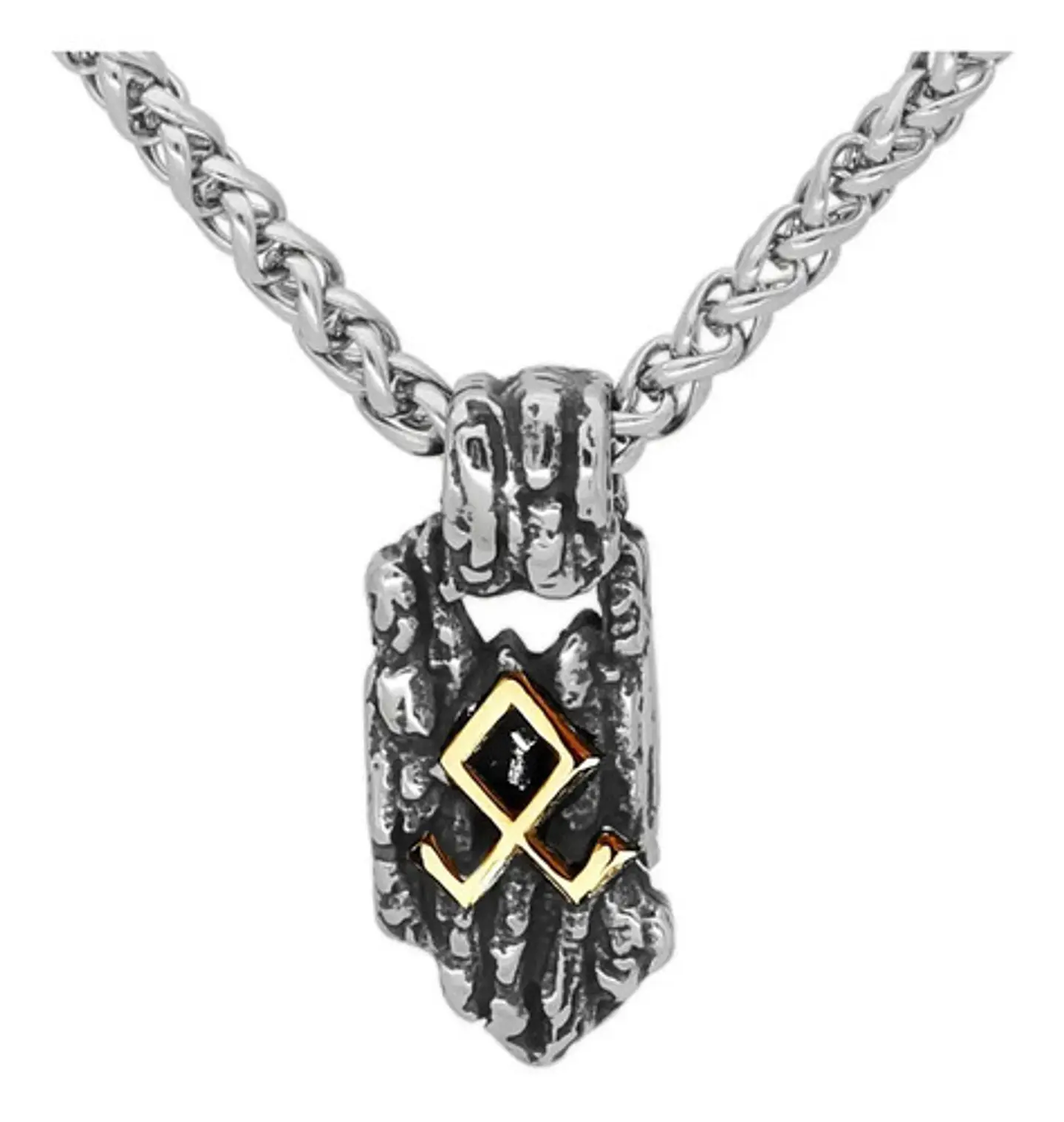 Collar Dije Rustico Runa Vikingo Acero Color Plata Hombre 4
