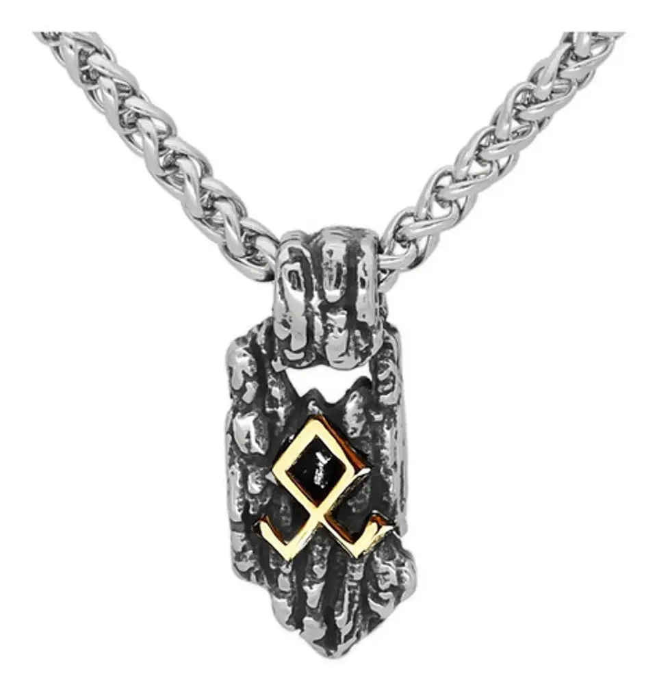 Collar Dije Rustico Runa Vikingo Acero Color Plata Hombre 4