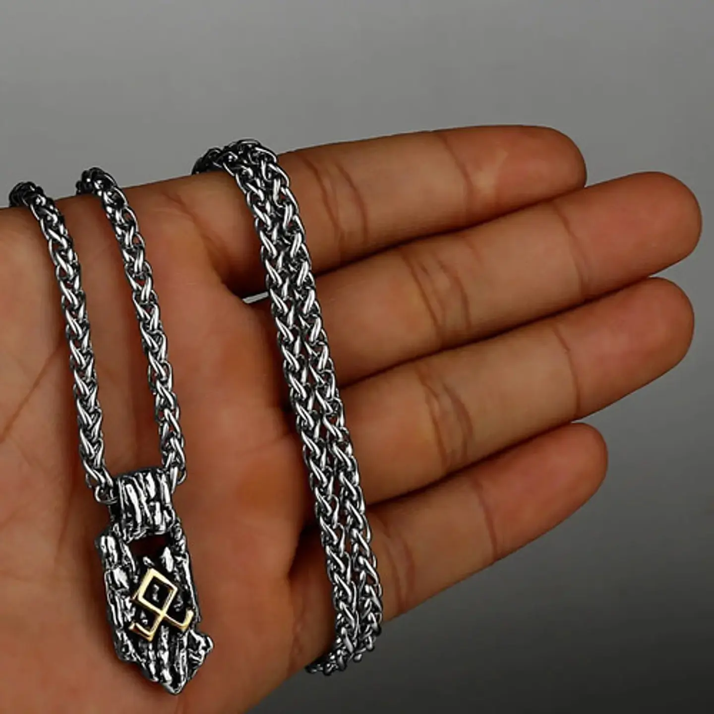 Collar Dije Rustico Runa Vikingo Acero Color Plata Hombre 7