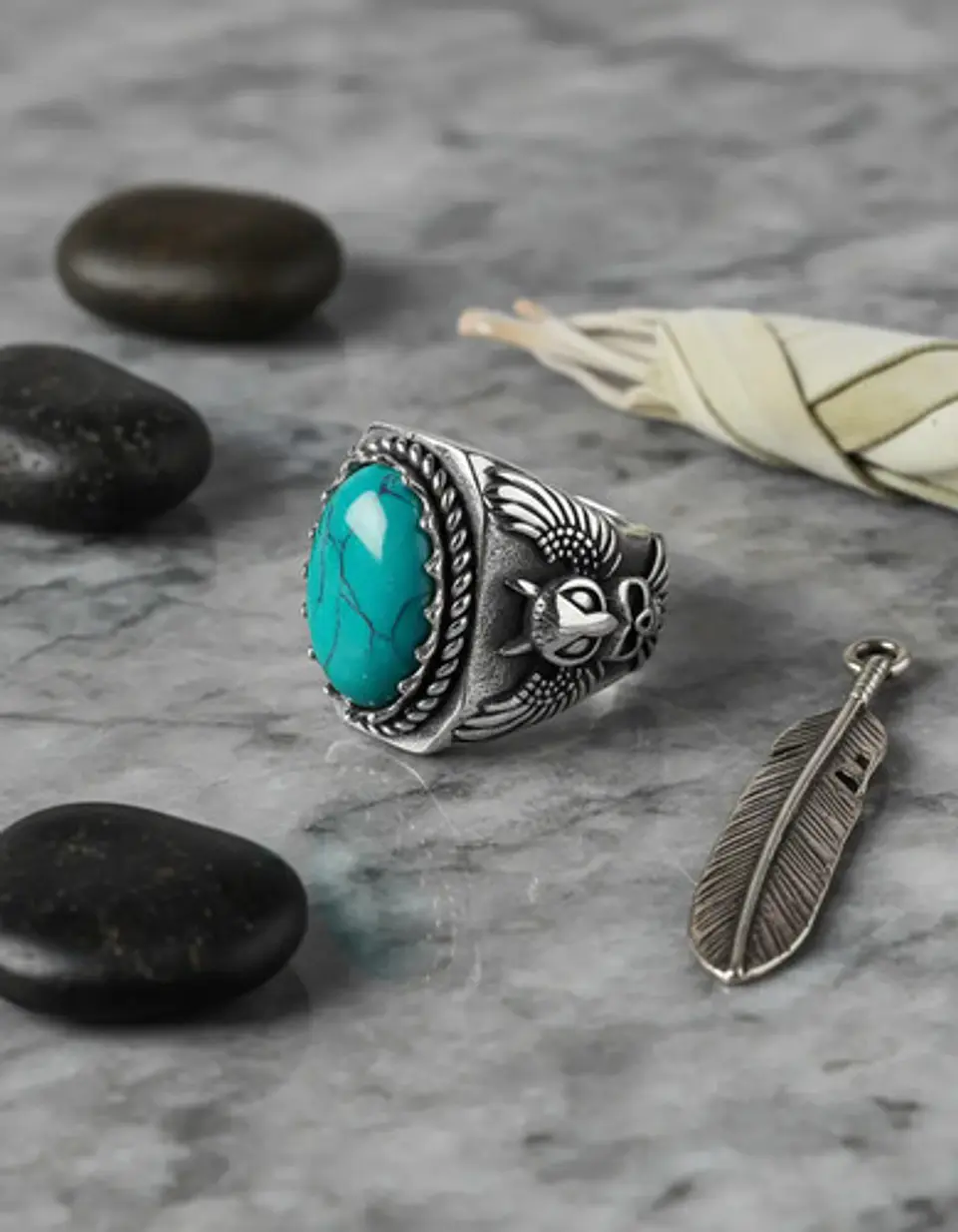 Anillo Acero Piedra Buho Craneo Rustico Color Plata Hombre 3
