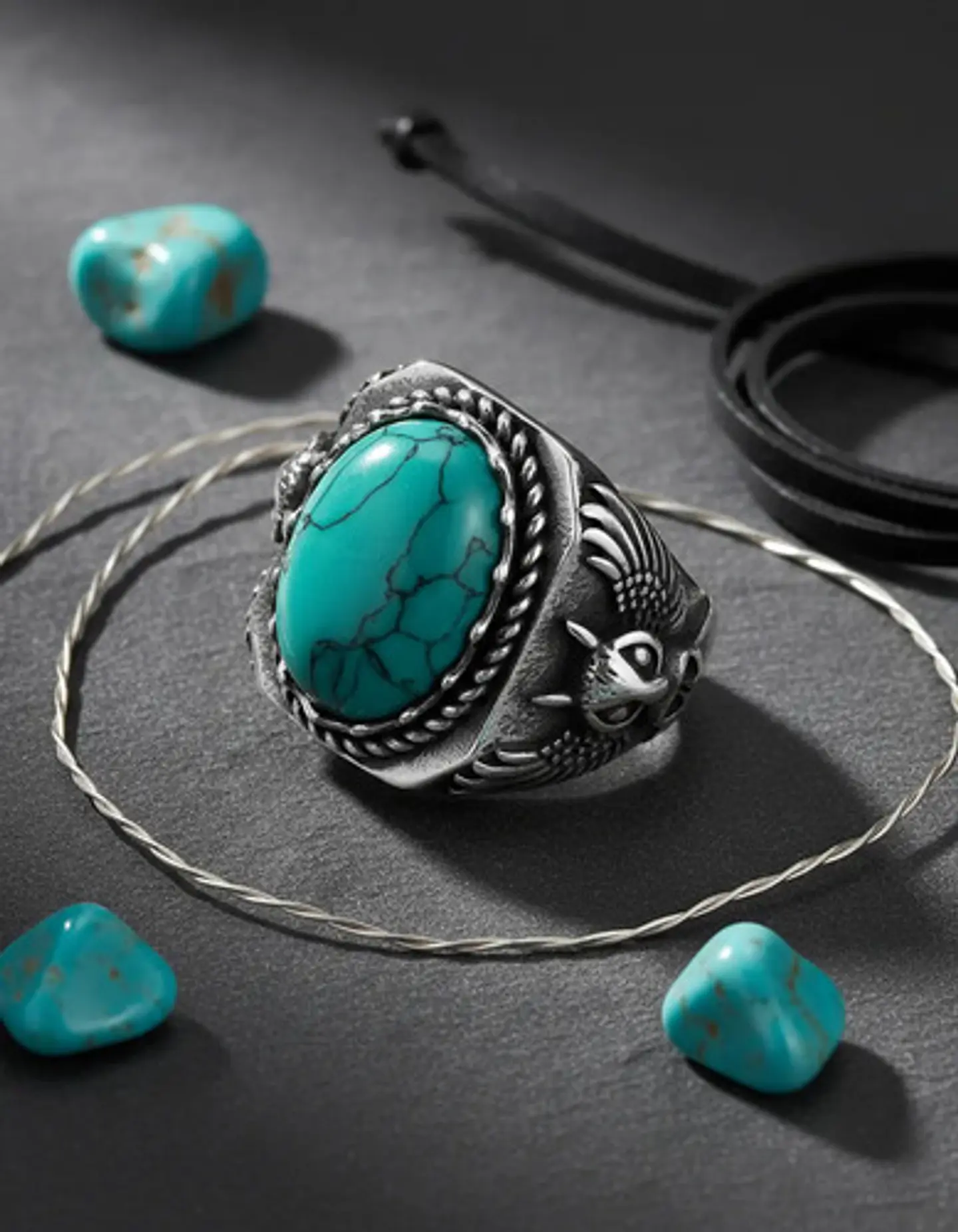 Anillo Acero Piedra Buho Craneo Rustico Color Plata Hombre 4