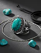Anillo Acero Piedra Buho Craneo Rustico Color Plata Hombre - Miniatura 4