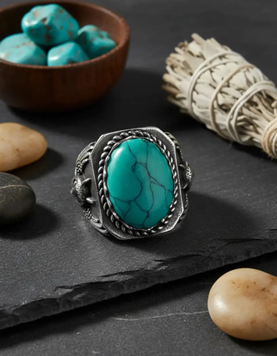 Anillo Acero Piedra Buho Craneo Rustico Color Plata Hombre 5