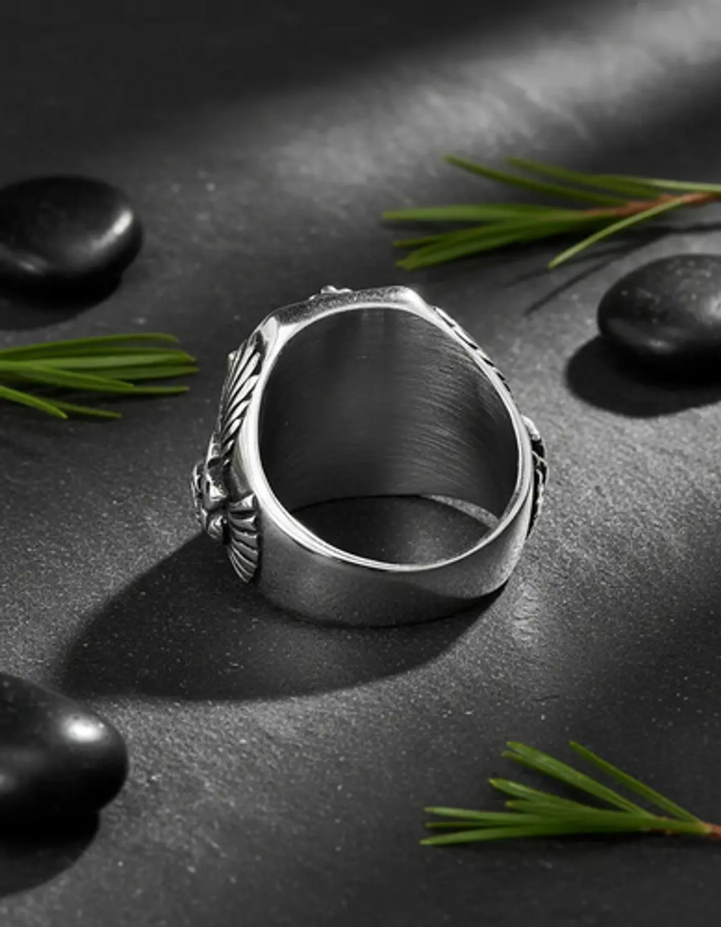 Anillo Acero Piedra Buho Craneo Rustico Color Plata Hombre 6