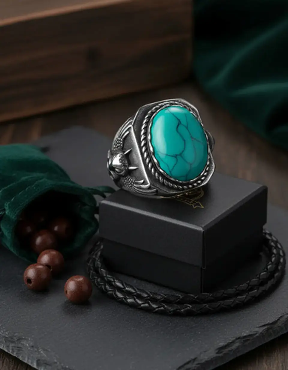 Anillo Acero Piedra Buho Craneo Rustico Color Plata Hombre 8