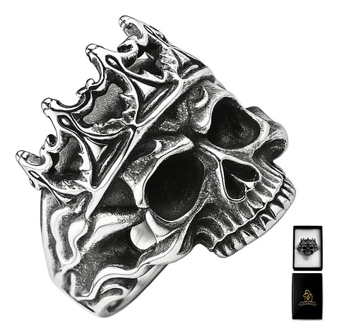 Anillo Rey Calavera Cráneo Skull Color Plata De Acero Hombre