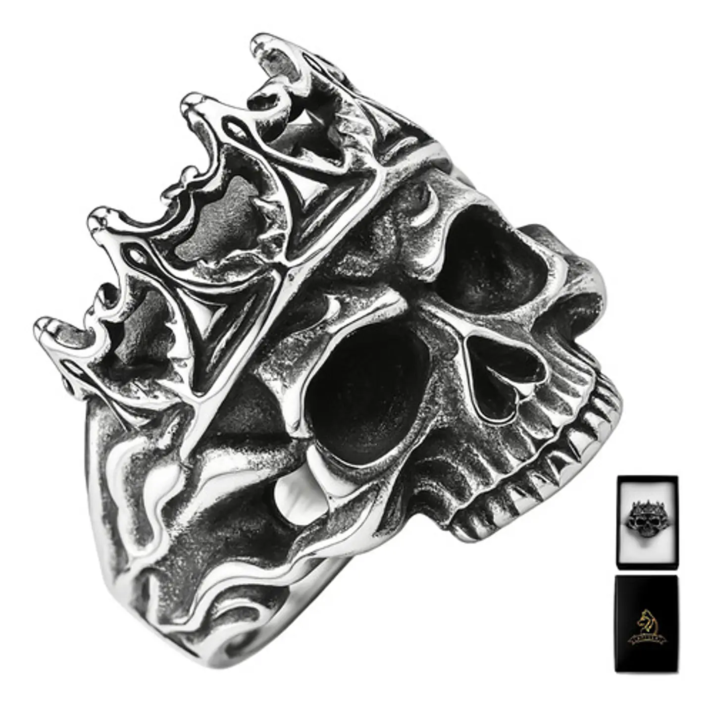 Anillo Rey Calavera Cráneo Skull Color Plata De Acero Hombre 1