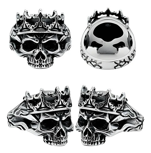 Anillo Rey Calavera Cráneo Skull Color Plata De Acero Hombre