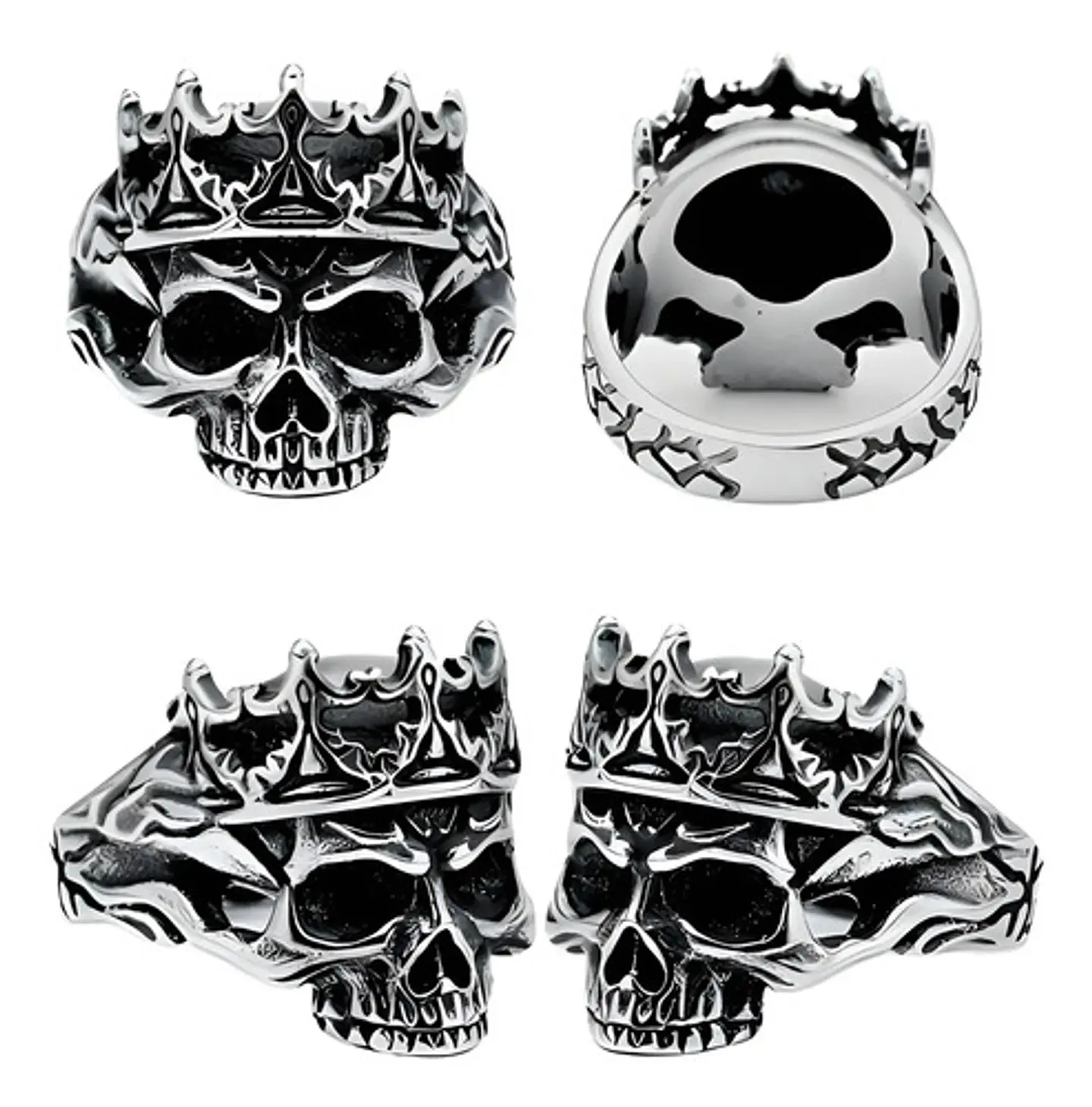 Anillo Rey Calavera Cráneo Skull Color Plata De Acero Hombre 2