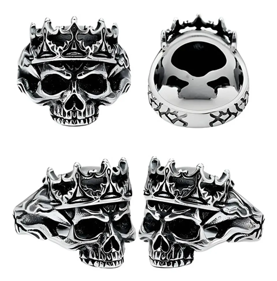 Anillo Rey Calavera Cráneo Skull Color Plata De Acero Hombre 2