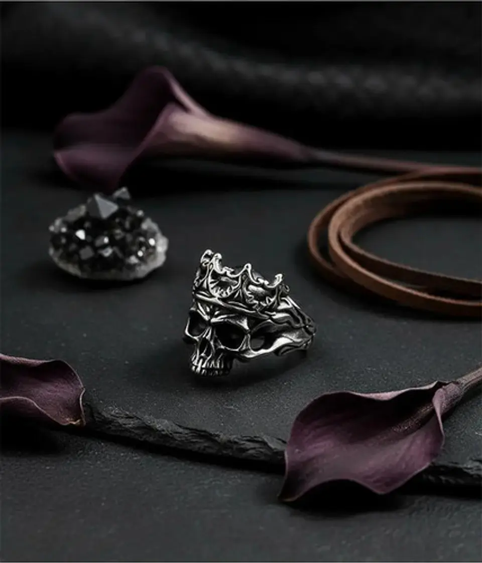 Anillo Rey Calavera Cráneo Skull Color Plata De Acero Hombre 6
