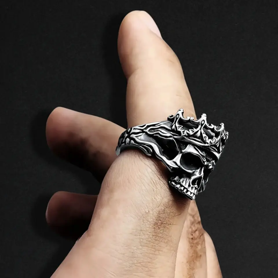 Anillo Rey Calavera Cráneo Skull Color Plata De Acero Hombre 9