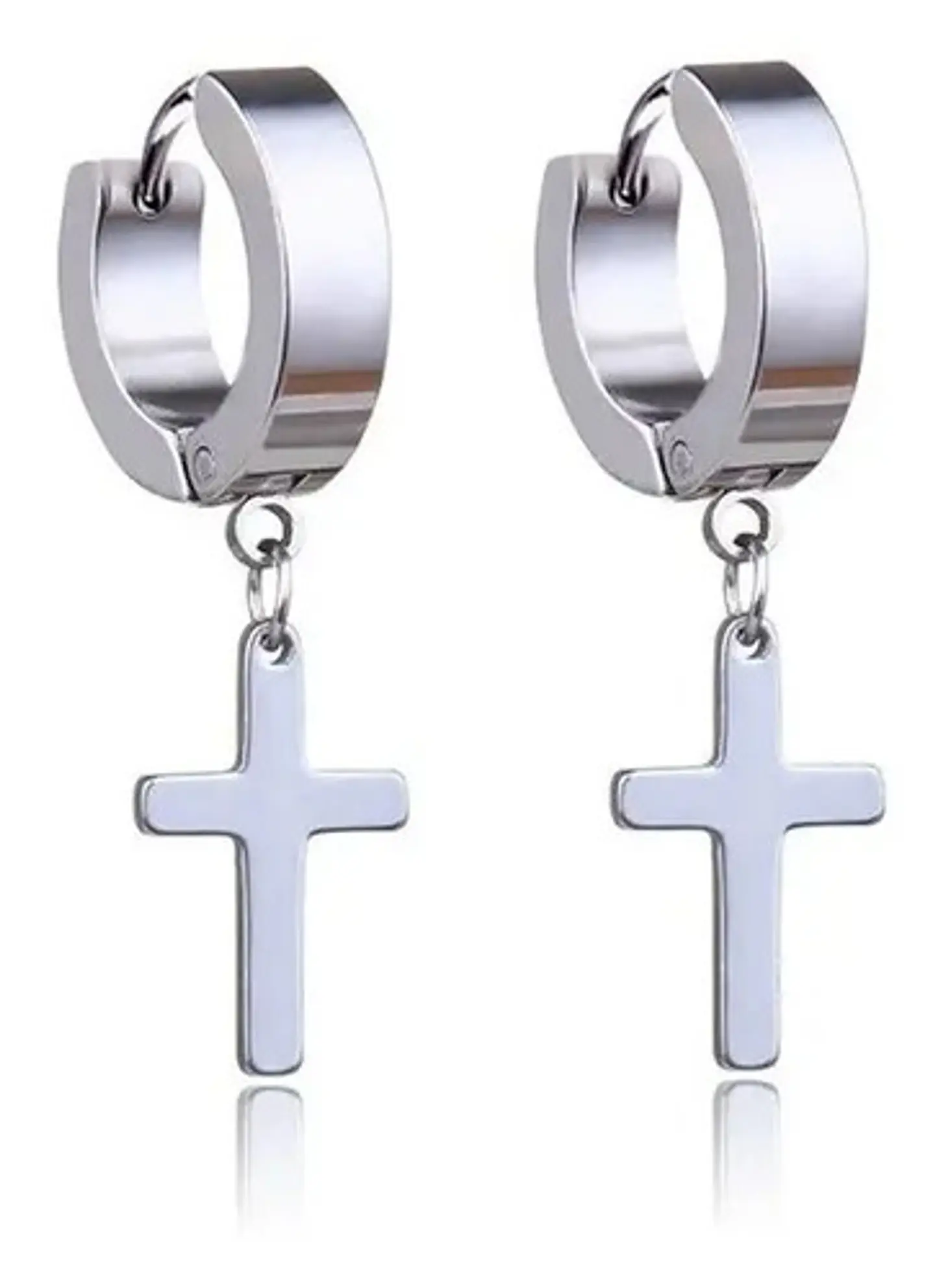 Aretes Pendientes Candongas Cruz Acero Inoxidable Hombre 10