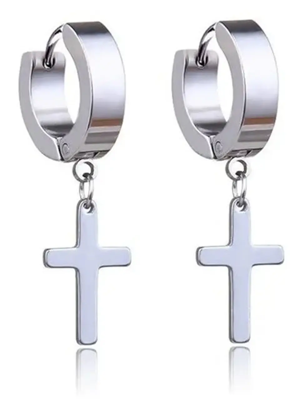Aretes Pendientes Candongas Cruz Acero Inoxidable Hombre 10