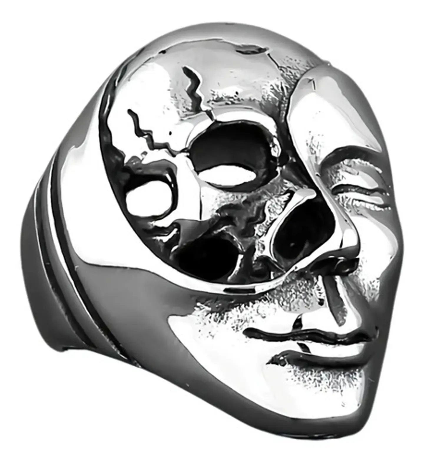 Anillo Rostro Cielo Y Infierno Acero Color Plata Para Hombre 1
