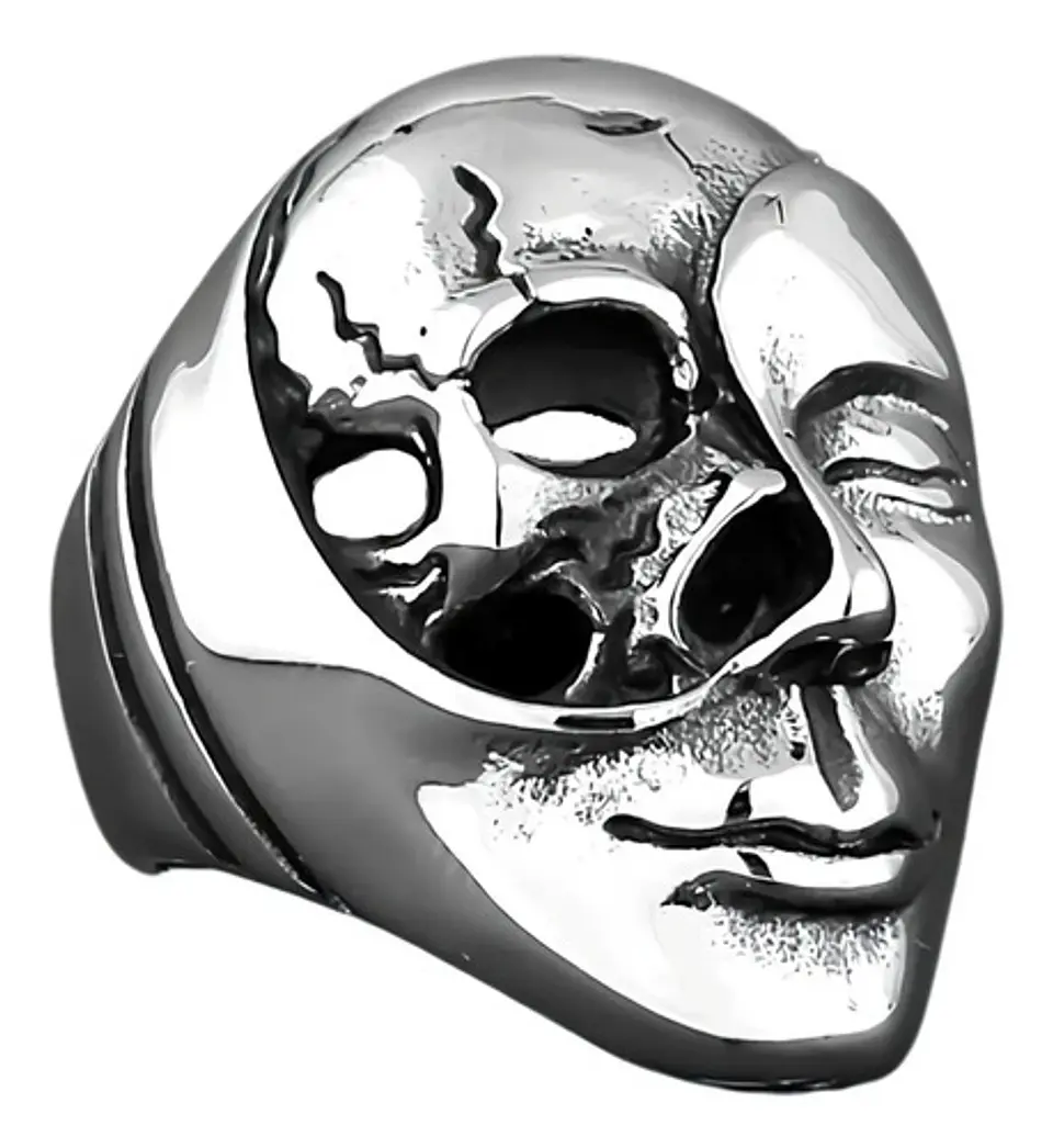 Anillo Rostro Cielo Y Infierno Acero Color Plata Para Hombre 1