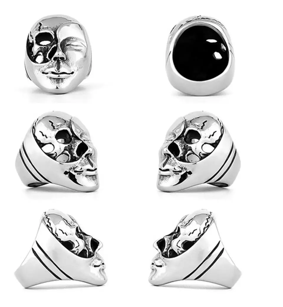 Anillo Rostro Cielo Y Infierno Acero Color Plata Para Hombre 2