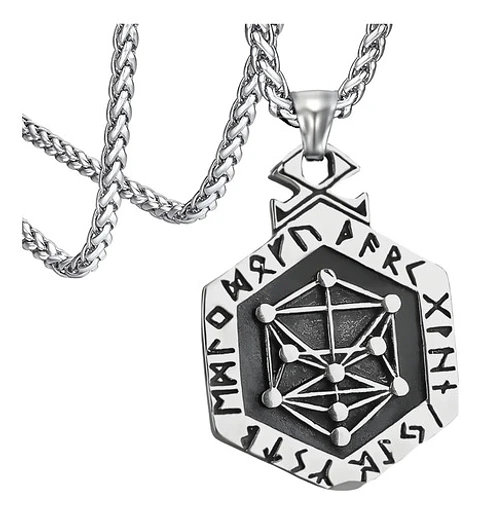 Collar Dije Tótem Runa Odin Vikingo Acero Color Plata Hombre