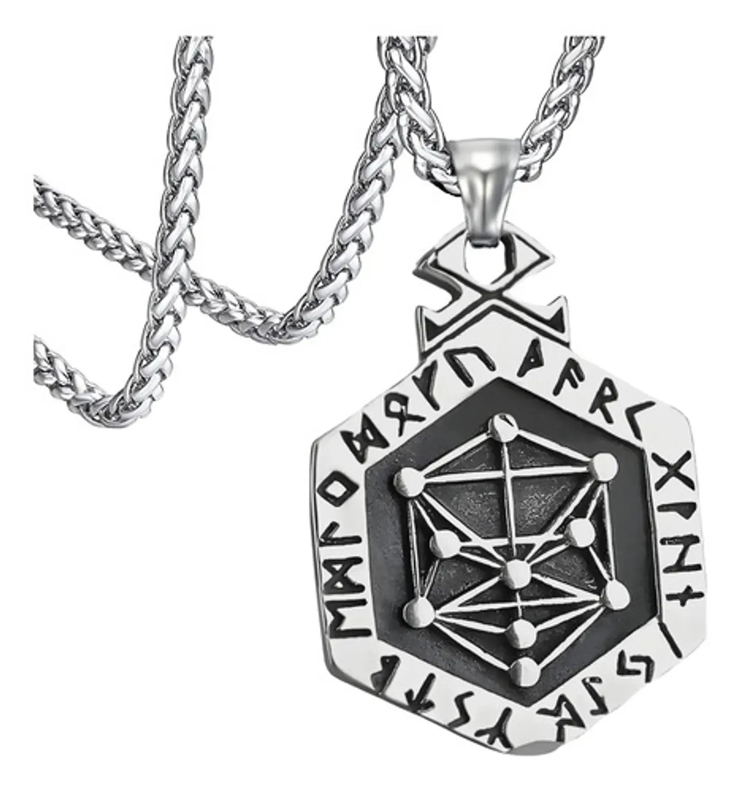 Collar Dije Tótem Runa Odin Vikingo Acero Color Plata Hombre 1