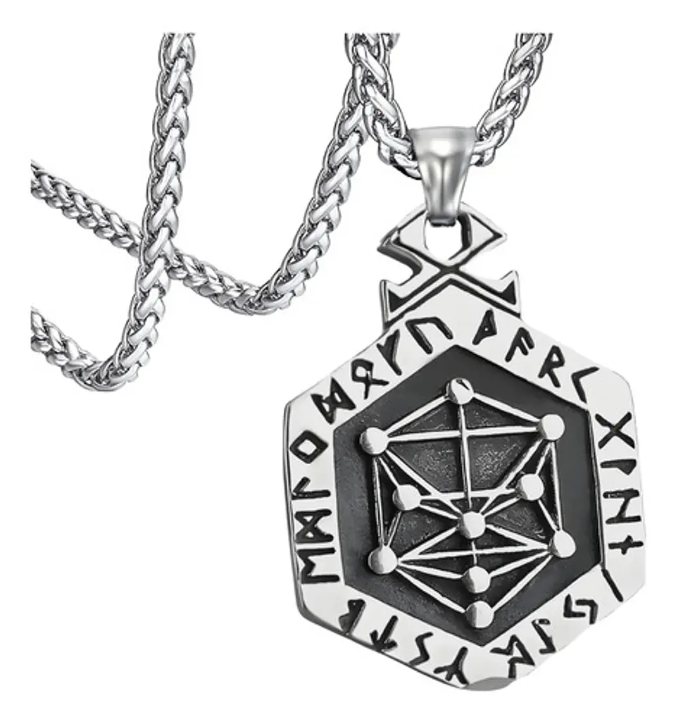 Collar Dije Tótem Runa Odin Vikingo Acero Color Plata Hombre 1