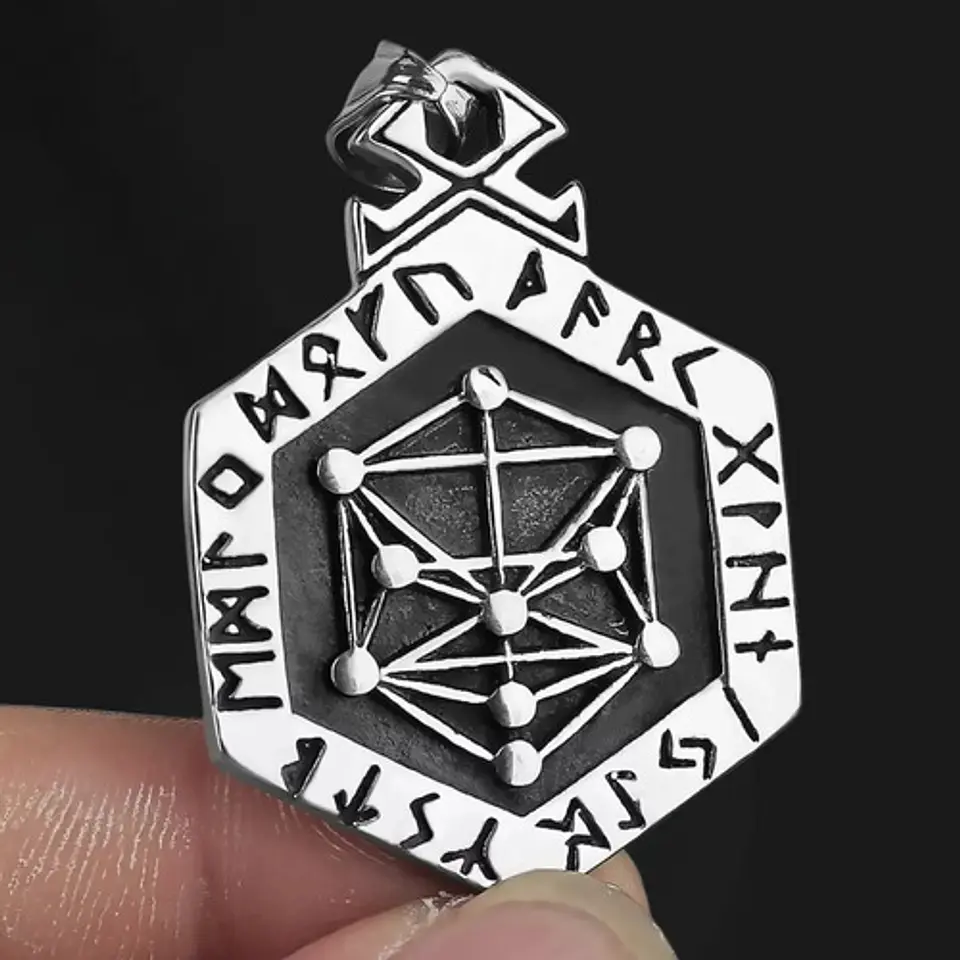 Collar Dije Tótem Runa Odin Vikingo Acero Color Plata Hombre 3