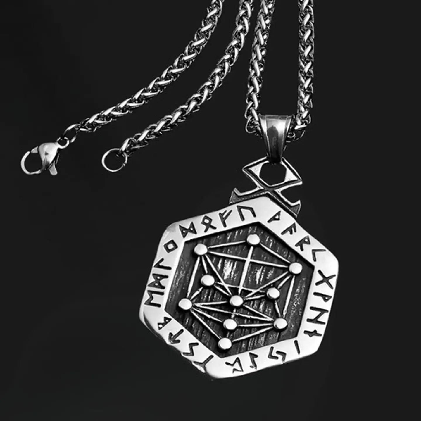 Collar Dije Tótem Runa Odin Vikingo Acero Color Plata Hombre 4