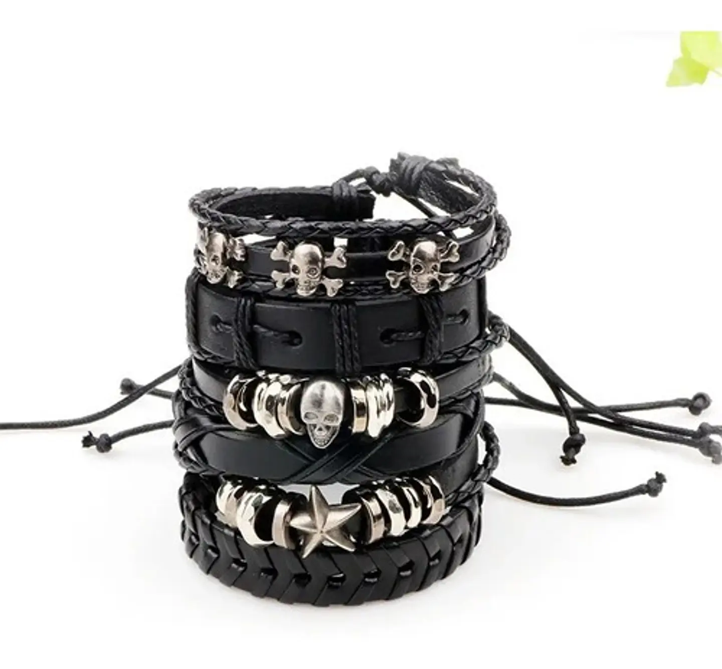 Pulsera Manillas Brazalete Cuero Genuino Skull Biker Hombre 3