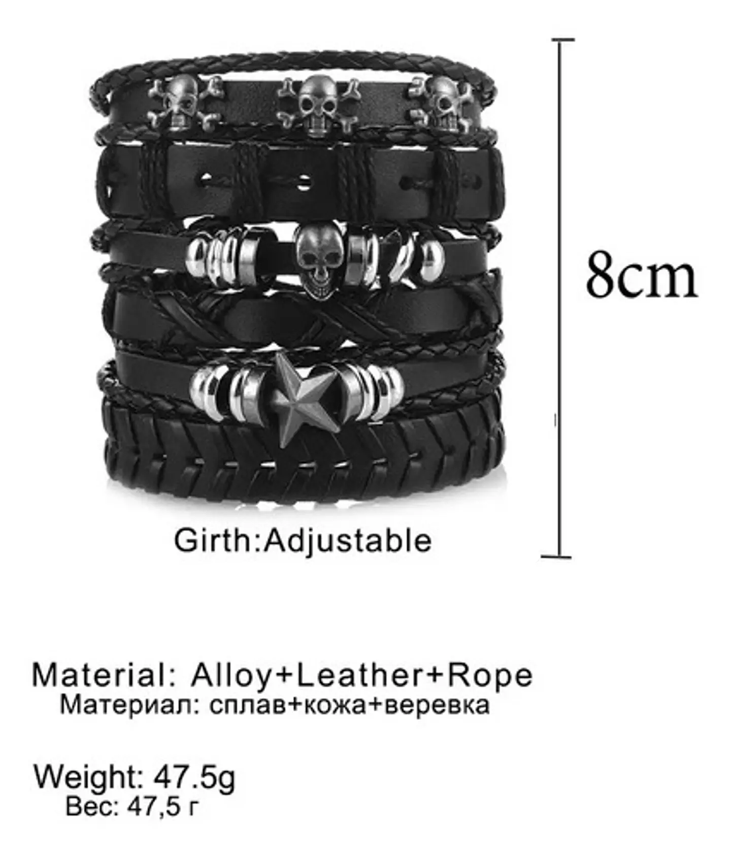 Pulsera Manillas Brazalete Cuero Genuino Skull Biker Hombre 4