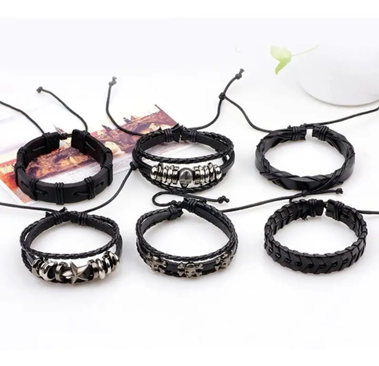 Pulsera Manillas Brazalete Cuero Genuino Skull Biker Hombre 6