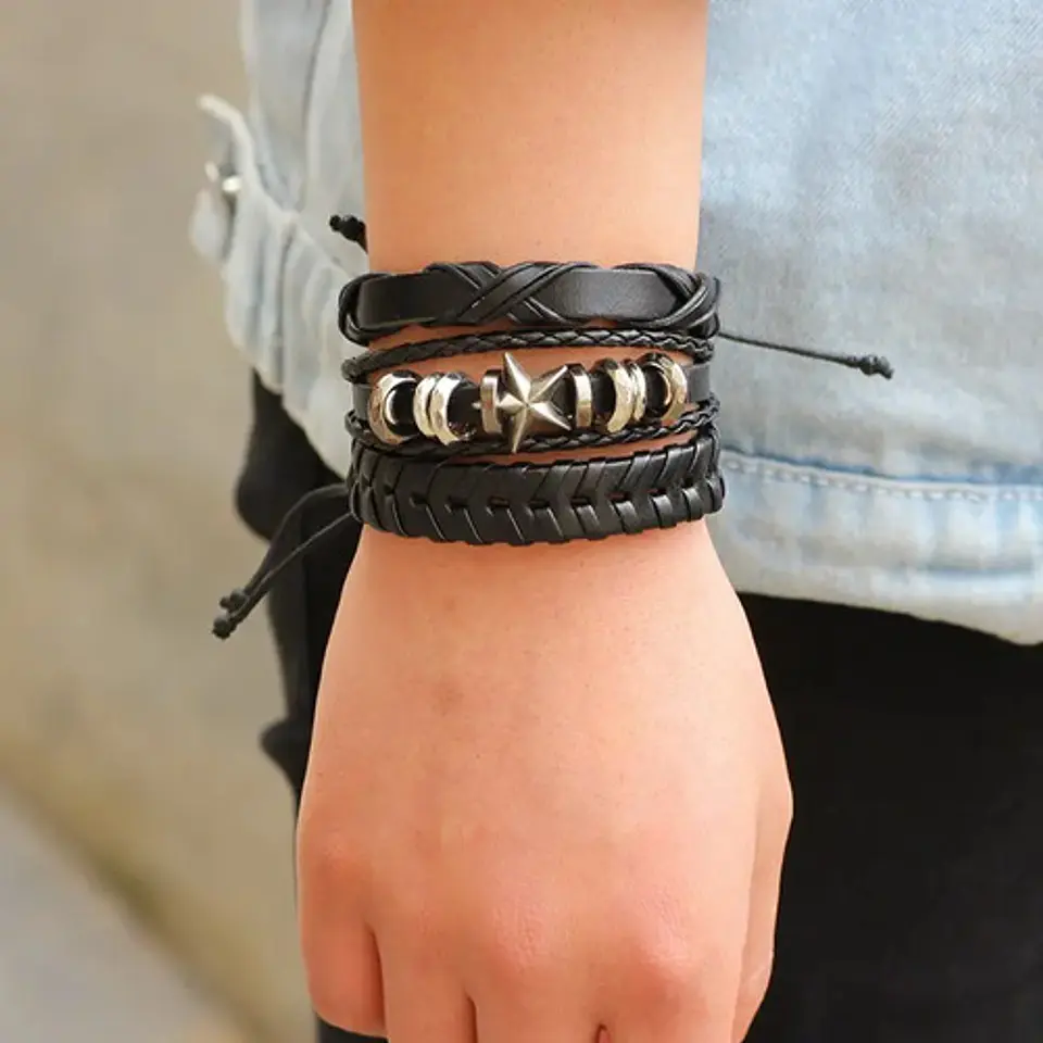 Pulsera Manillas Brazalete Cuero Genuino Skull Biker Hombre 7